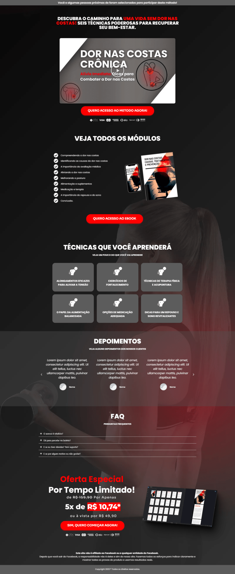 pagina mockup dor nas costas